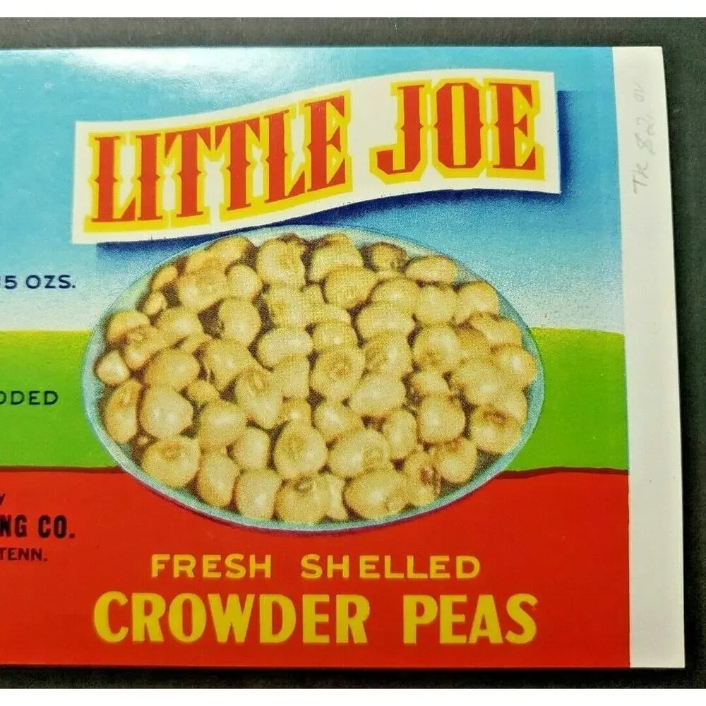 Vintage‎ Little Joe Fresh Crowder Peas, Roney Canning Co 1940s Can Label Z2